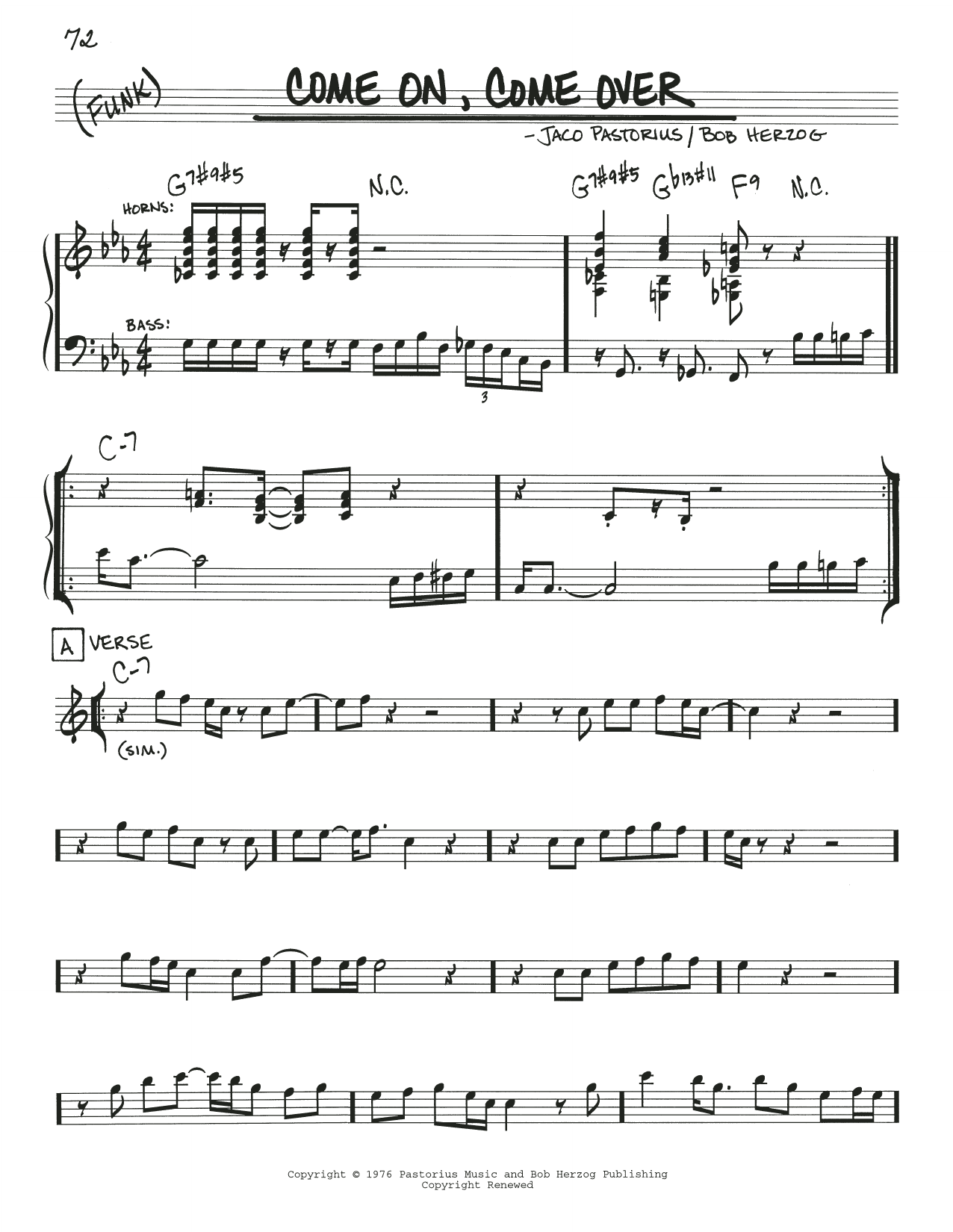 Jaco Pastorius Come On, Come Over sheet music notes and chords. Download Printable PDF.