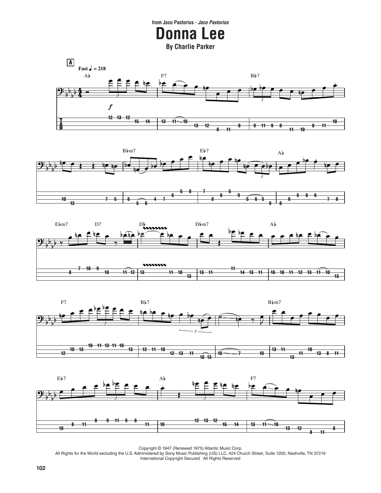 Jaco Pastorius Donna Lee sheet music notes and chords. Download Printable PDF.