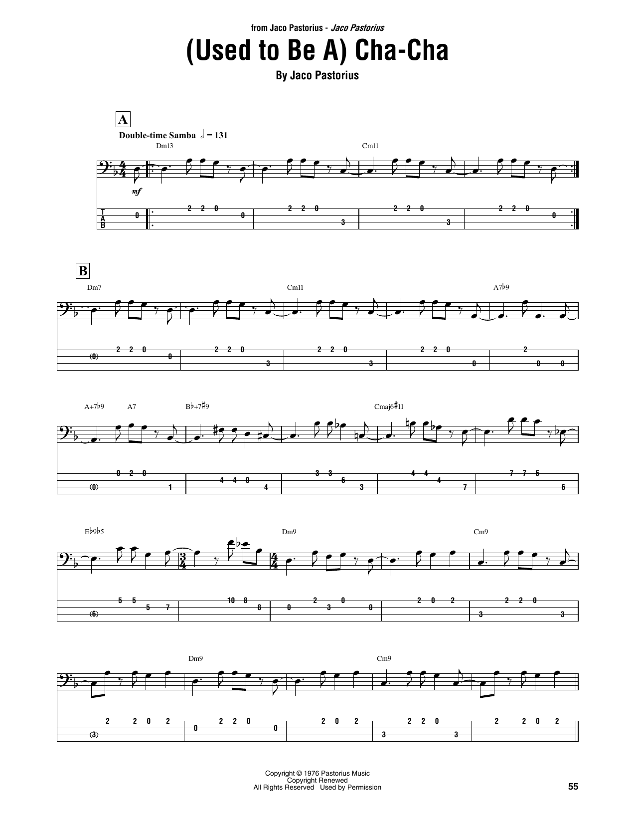 Jaco Pastorius (Used To Be A) Cha Cha sheet music notes and chords. Download Printable PDF.