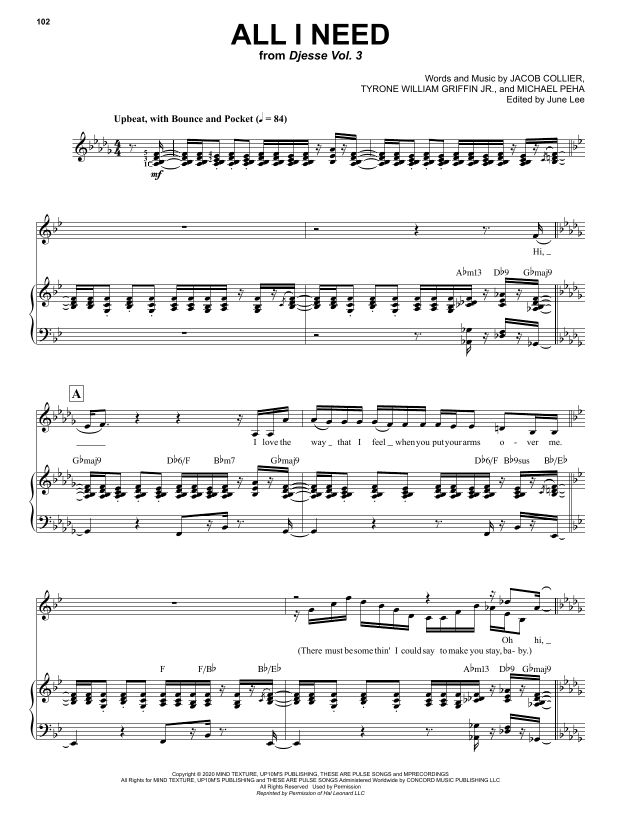 Jacob Collier All I Need (with Mahalia & Ty Dolla $ign) sheet music notes and chords. Download Printable PDF.