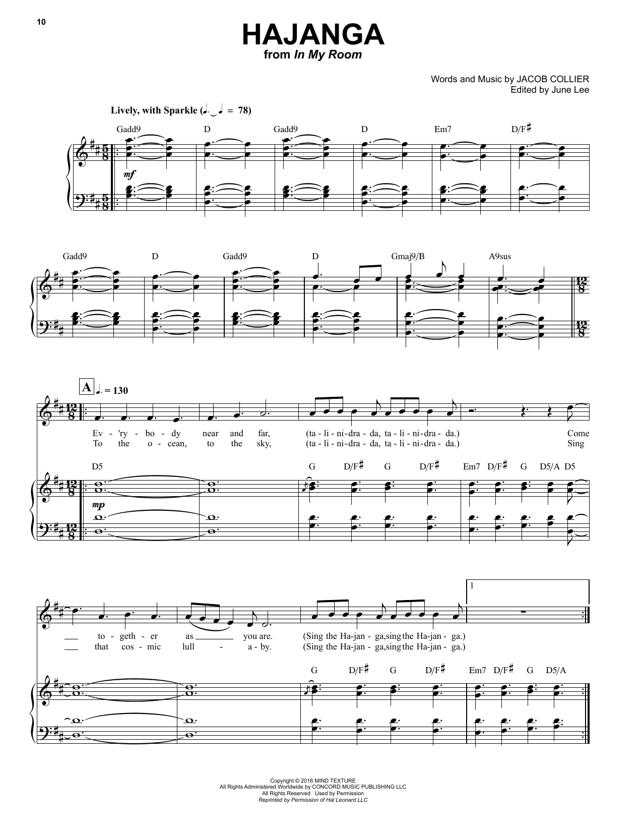 Jacob Collier Hajanga sheet music notes and chords. Download Printable PDF.