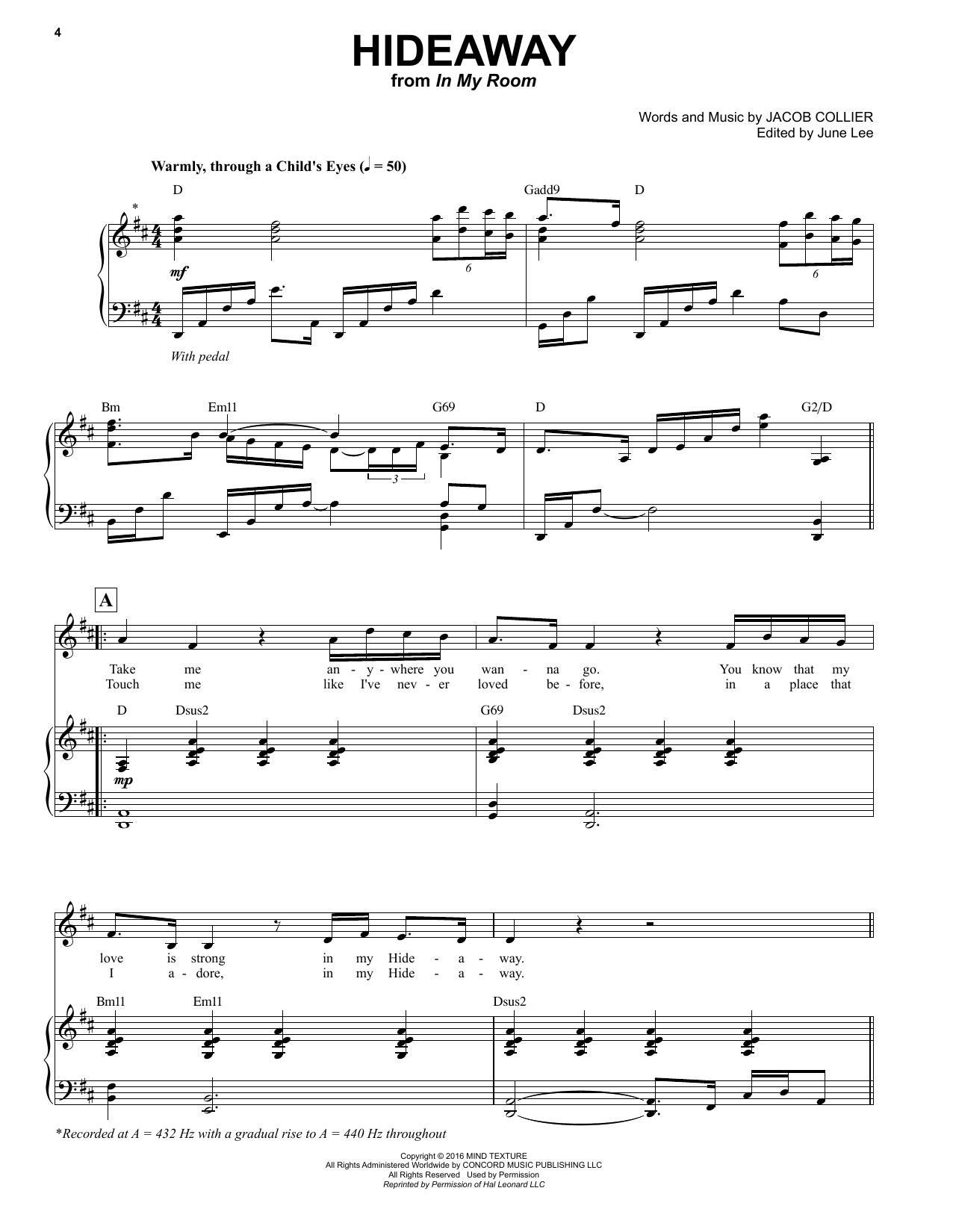 Jacob Collier Hideaway sheet music notes and chords. Download Printable PDF.