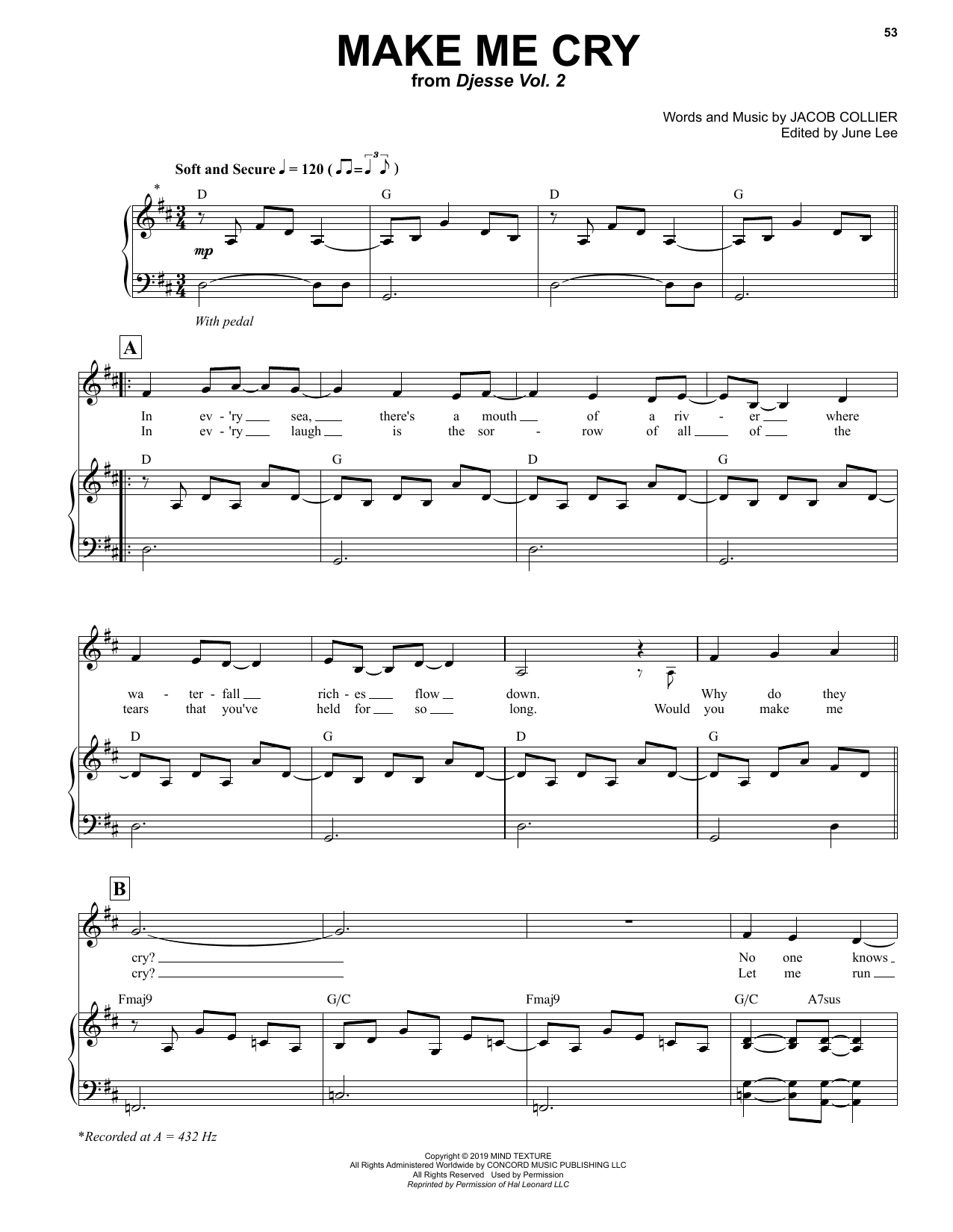 Jacob Collier Make Me Cry sheet music notes and chords. Download Printable PDF.