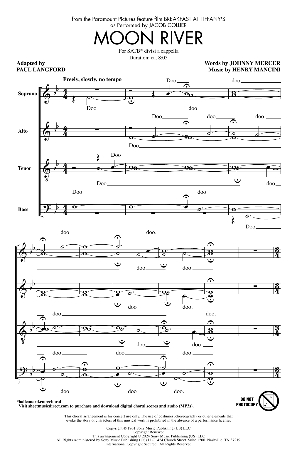 Jacob Collier Moon River (arr. Paul Langford) sheet music notes and chords. Download Printable PDF.