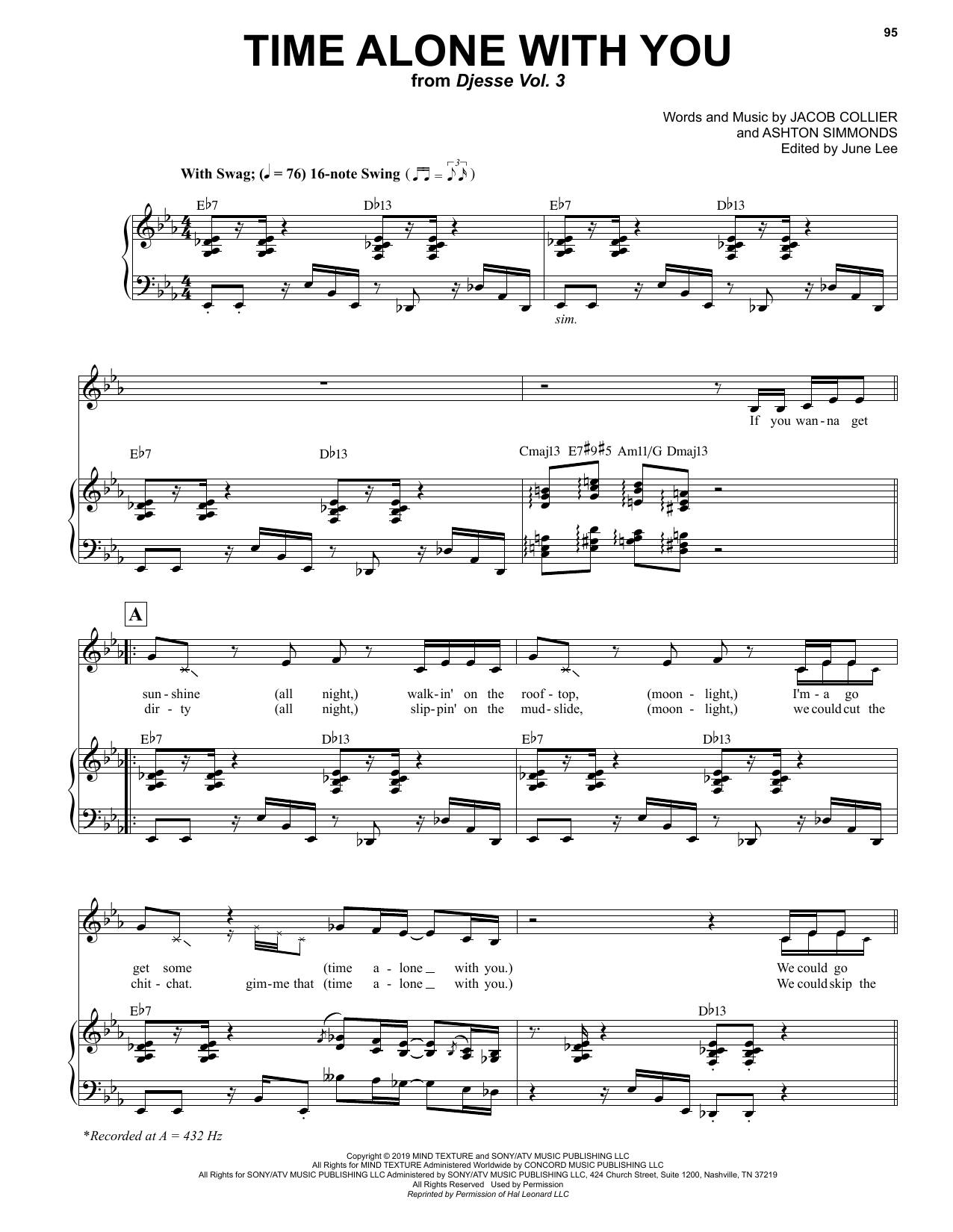 Jacob Collier Time Alone With You (feat. Daniel Caesar) sheet music notes and chords. Download Printable PDF.