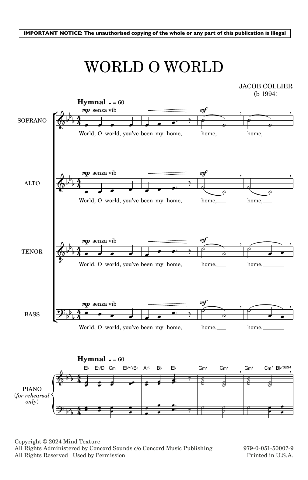 Jacob Collier World O World sheet music notes and chords. Download Printable PDF.