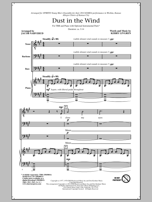 Kansas Dust In The Wind (arr. Jacob Narverud) sheet music notes and chords. Download Printable PDF.