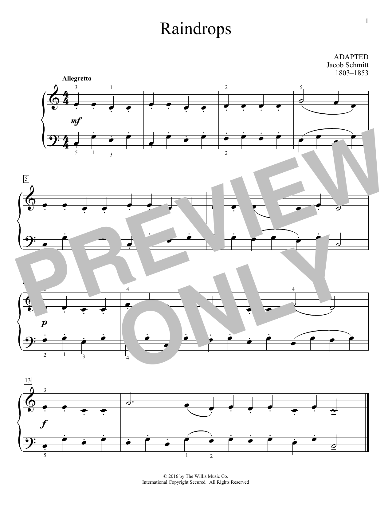 Jacob Schmitt Raindrops sheet music notes and chords. Download Printable PDF.