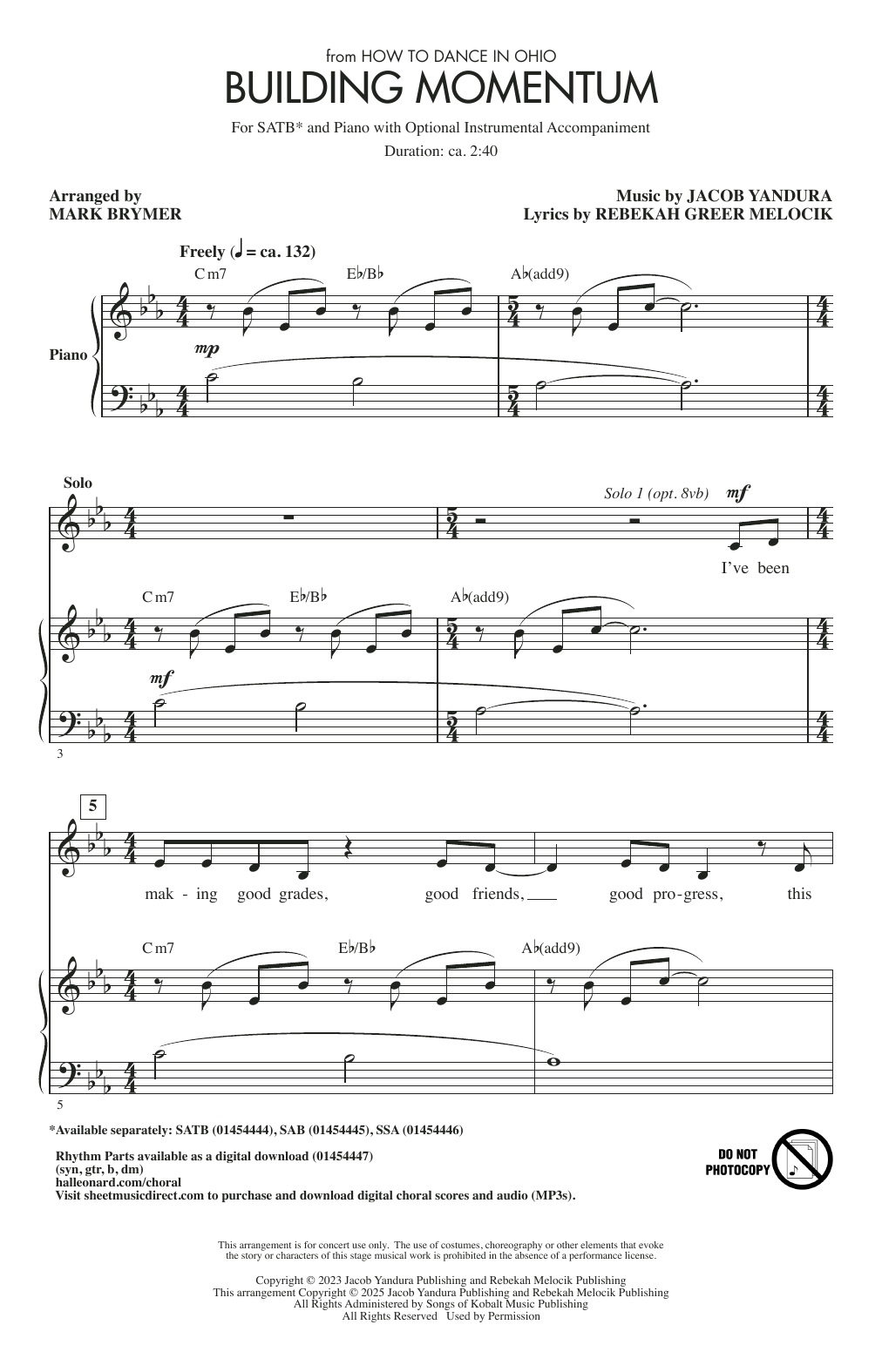 Learn to play Jacob Yandura Building Momentum (arr. Mark Brymer) sheet music for SAB Choir in minutes. Price: 3.9900$ Jacob Yandura Building Momentum (arr. Mark Brymer) sheet music notes and chords arranged for SAB Choir