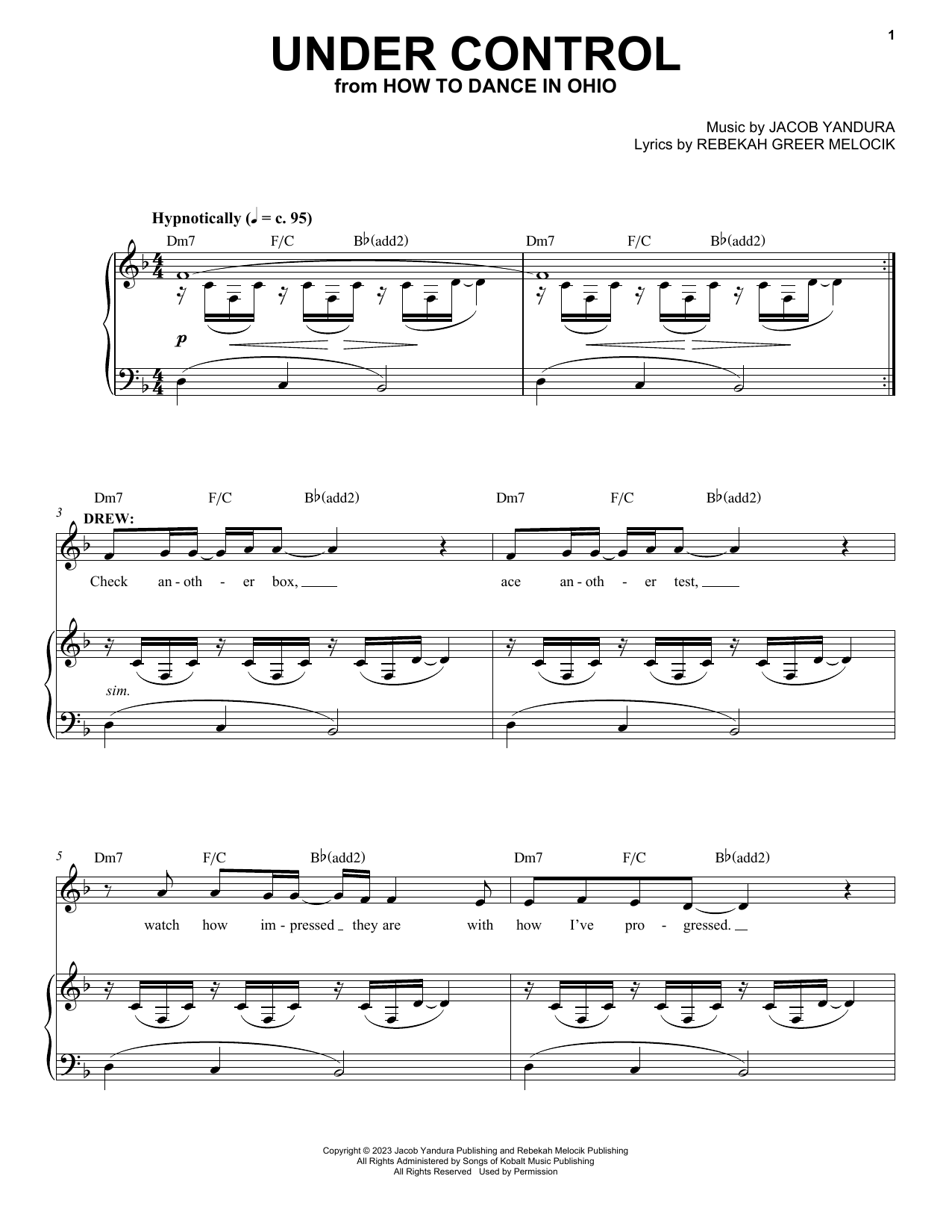 Jacob Yandura & Rebekah Greer Melocik Under Control (from How To Dance In Ohio) sheet music notes and chords. Download Printable PDF.