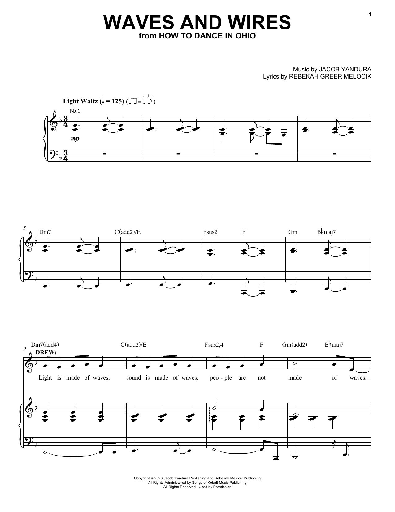 Jacob Yandura & Rebekah Greer Melocik Waves And Wires (from How To Dance In Ohio) sheet music notes and chords. Download Printable PDF.