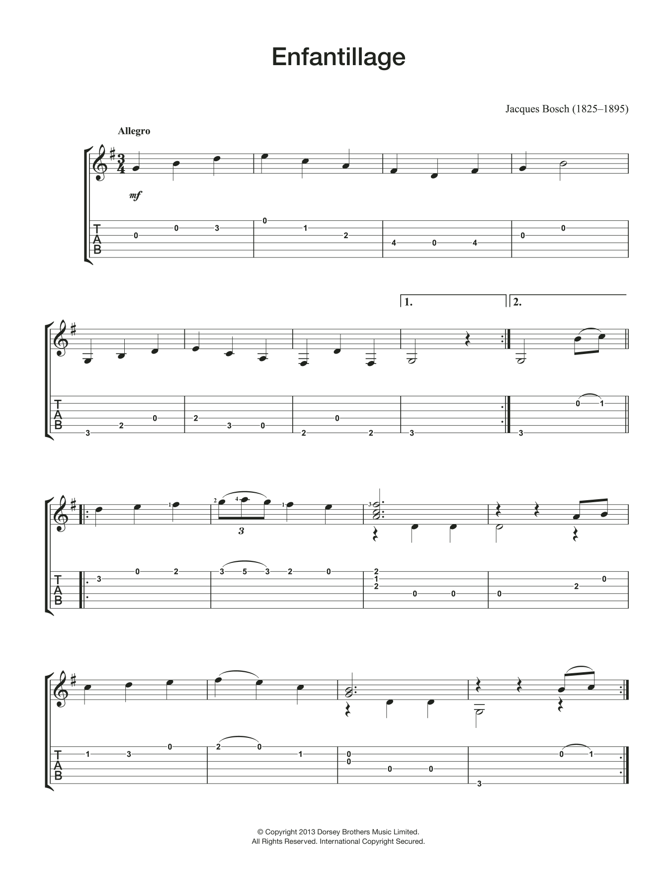 Jacques Bosch Enfantillage sheet music notes and chords. Download Printable PDF.