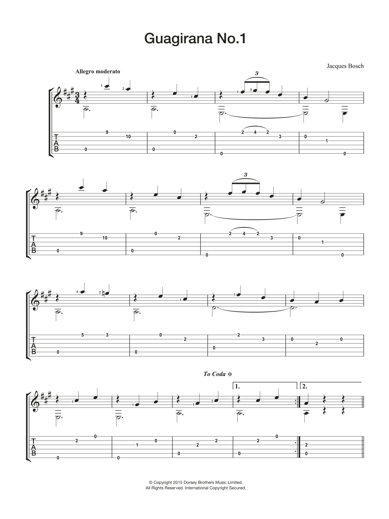 Jacques Bosch Guagirana No. 1 sheet music notes and chords. Download Printable PDF.