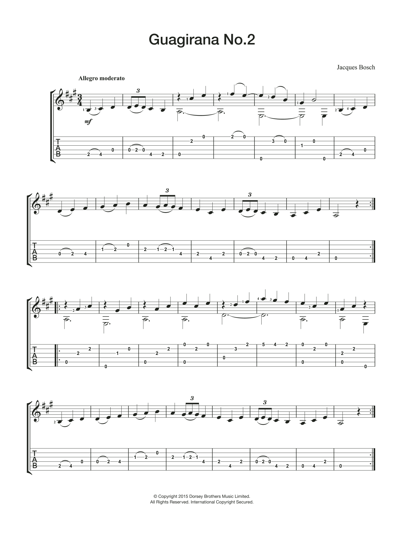 Jacques Bosch Guagirana No. 2 sheet music notes and chords. Download Printable PDF.