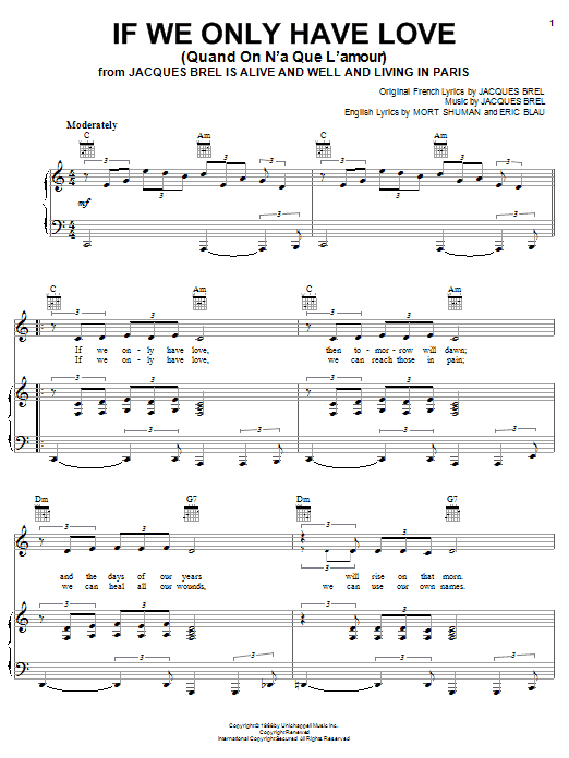 Jacques Brel If We Only Have Love (Quand On N'a Que L'amour) sheet music notes and chords. Download Printable PDF.