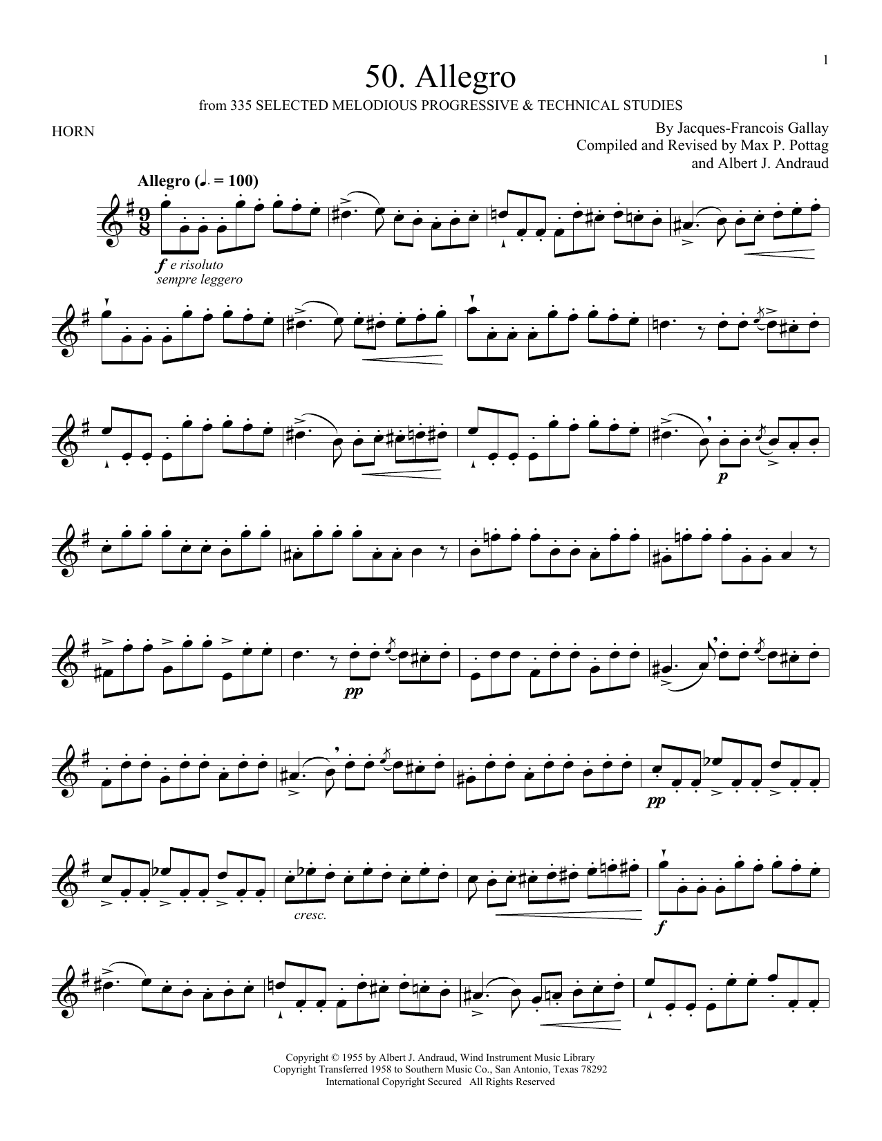 Jacques-Francois Gallay Etude No. 50 sheet music notes and chords. Download Printable PDF.