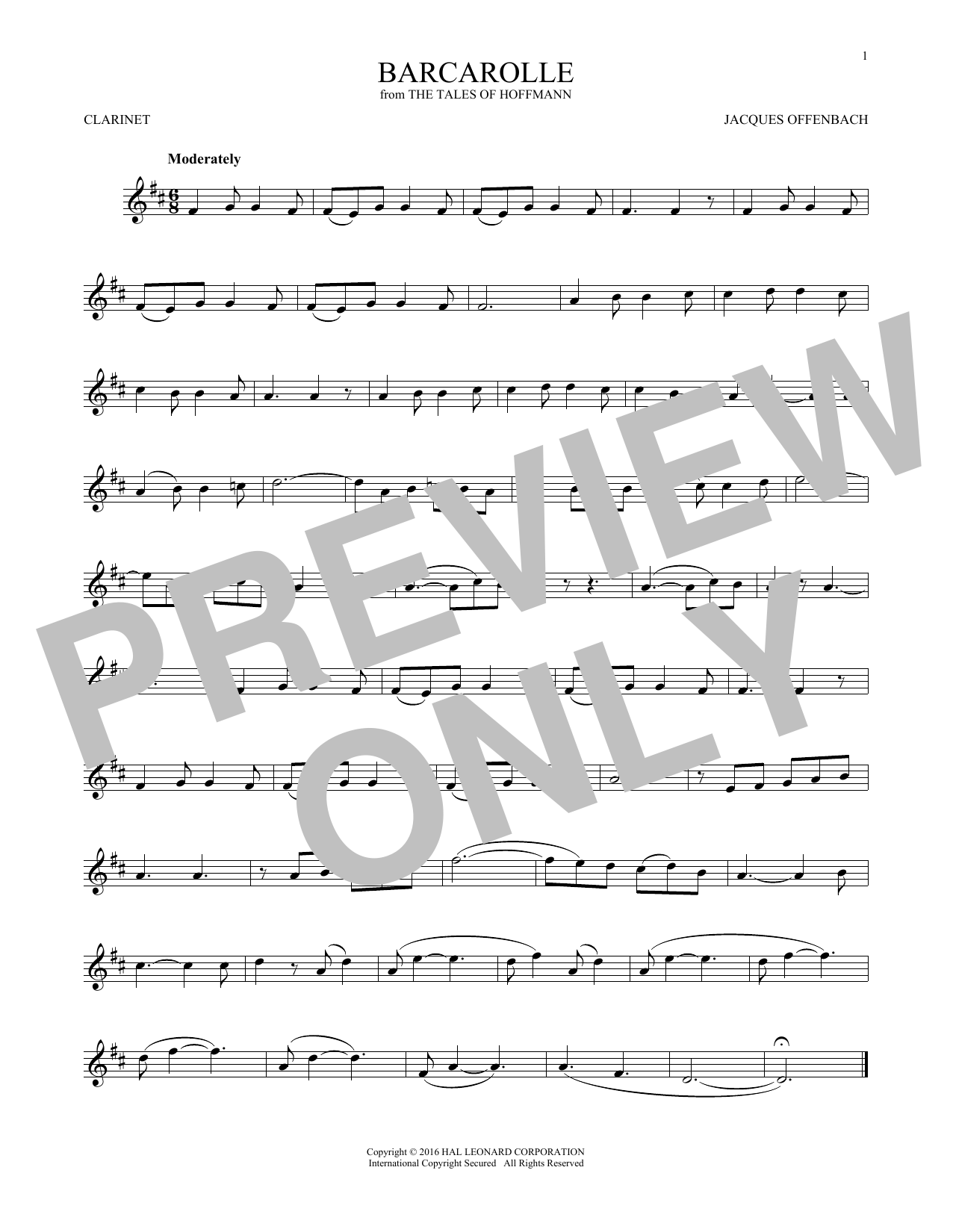 Jacques Offenbach Barcarolle sheet music notes and chords. Download Printable PDF.