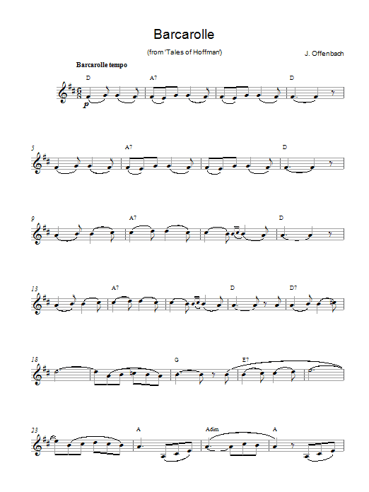 Jacques Offenbach Barcarolle (from The Tales Of Hoffmann) sheet music notes and chords. Download Printable PDF.