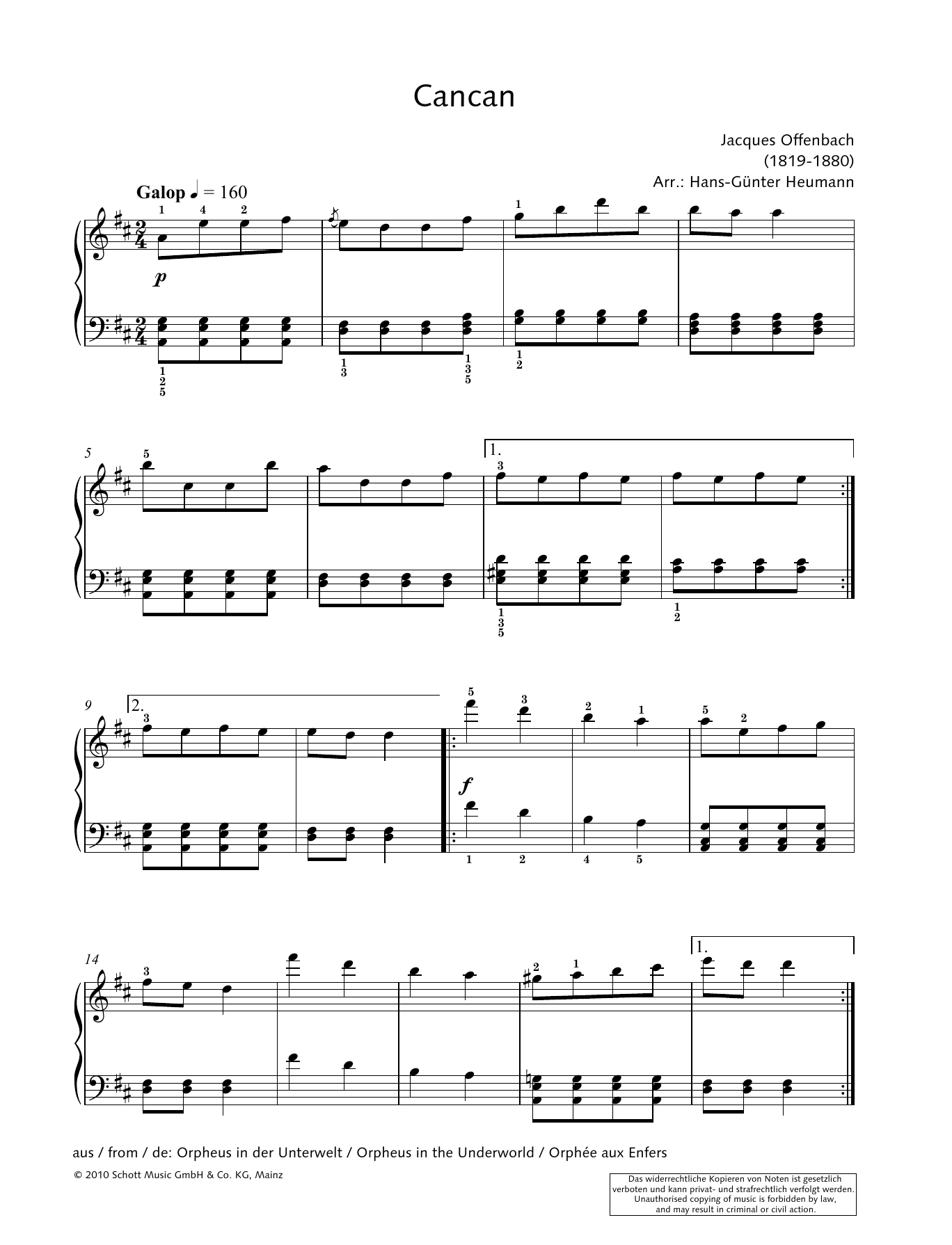 Jacques Offenbach Cancan sheet music notes and chords. Download Printable PDF.