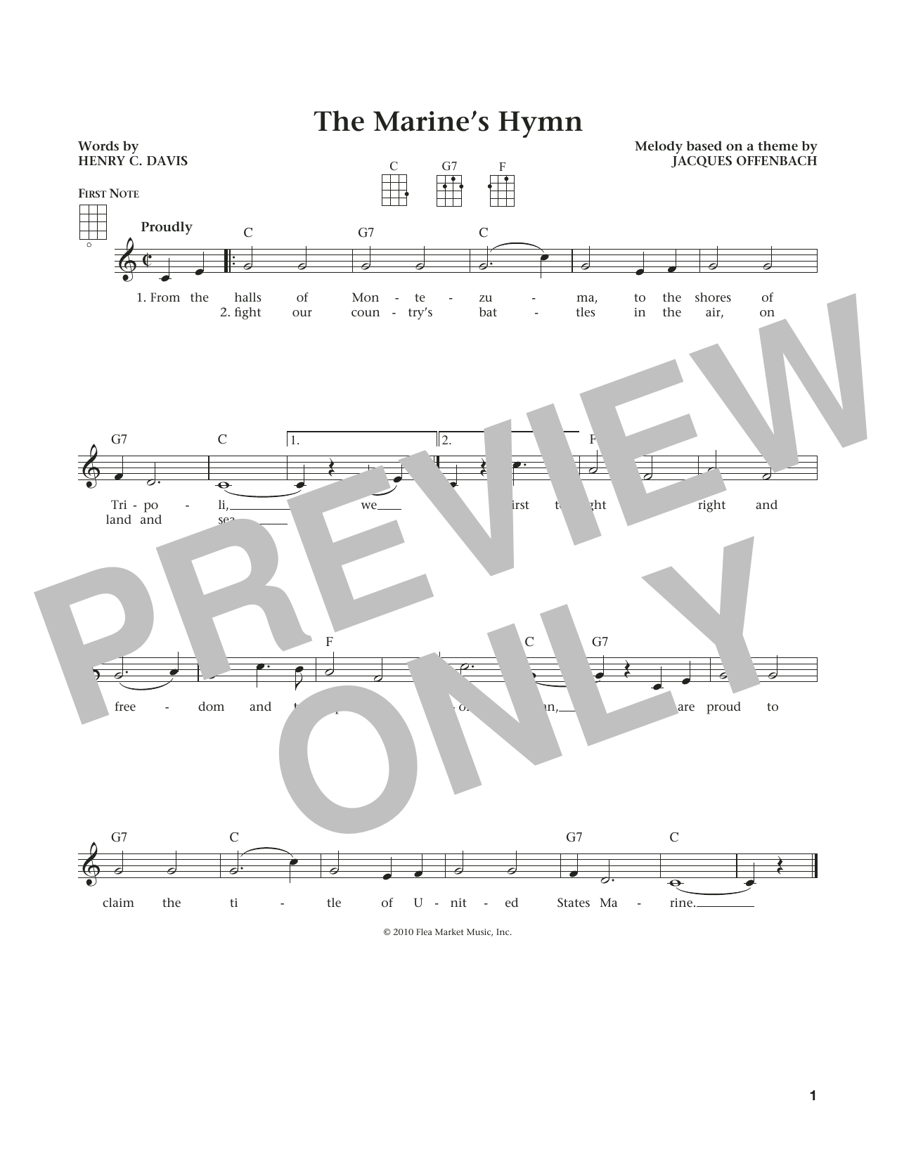 Learn to play Jacques Offenbach Marine's Hymn (from The Daily Ukulele) (arr. Liz and Jim Beloff) sheet music for Ukulele in minutes. Price: 5.9900$ Jacques Offenbach Marine's Hymn (from The Daily Ukulele) (arr. Liz and Jim Beloff) sheet music notes and chords arranged for Ukulele