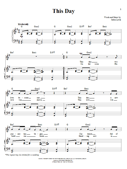 Learn to play Jadon Lavik This Day sheet music for Piano, Vocal & Guitar Chords (Right-Hand Melody) in minutes. Price: 7.8900$ Jadon Lavik This Day sheet music notes and chords arranged for Piano, Vocal & Guitar Chords (Right-Hand Melody)
