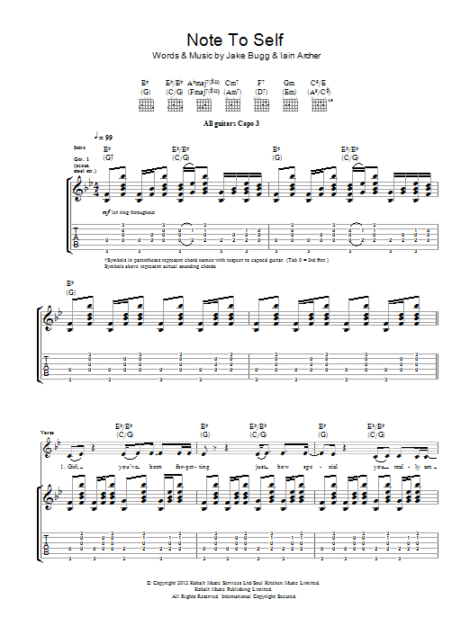 Learn to play Jake Bugg Note To Self sheet music for Guitar Tab in minutes. Price: 7.8900$ Jake Bugg Note To Self sheet music notes and chords arranged for Guitar Tab
