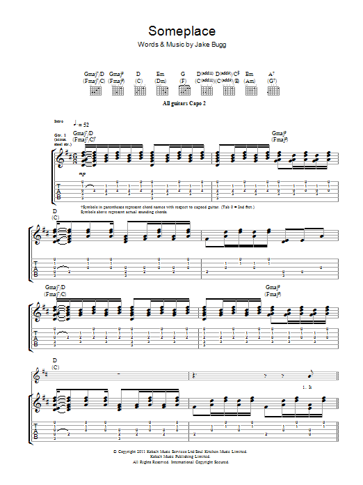 Learn to play Jake Bugg Someplace sheet music for Guitar Tab in minutes. Price: 7.8900$ Jake Bugg Someplace sheet music notes and chords arranged for Guitar Tab