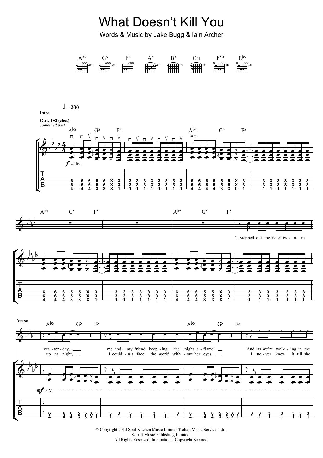 Learn to play Jake Bugg What Doesn't Kill You sheet music for Guitar Tab in minutes. Price: 7.8900$ Jake Bugg What Doesn't Kill You sheet music notes and chords arranged for Guitar Tab