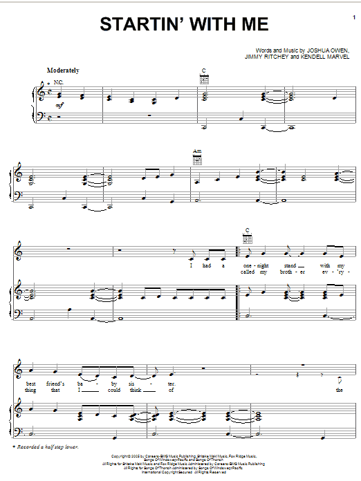 Learn to play Jake Owen Startin' With Me sheet music for Piano, Vocal & Guitar Chords (Right-Hand Melody) in minutes. Price: 7.8900$ Jake Owen Startin' With Me sheet music notes and chords arranged for Piano, Vocal & Guitar Chords (Right-Hand Melody)