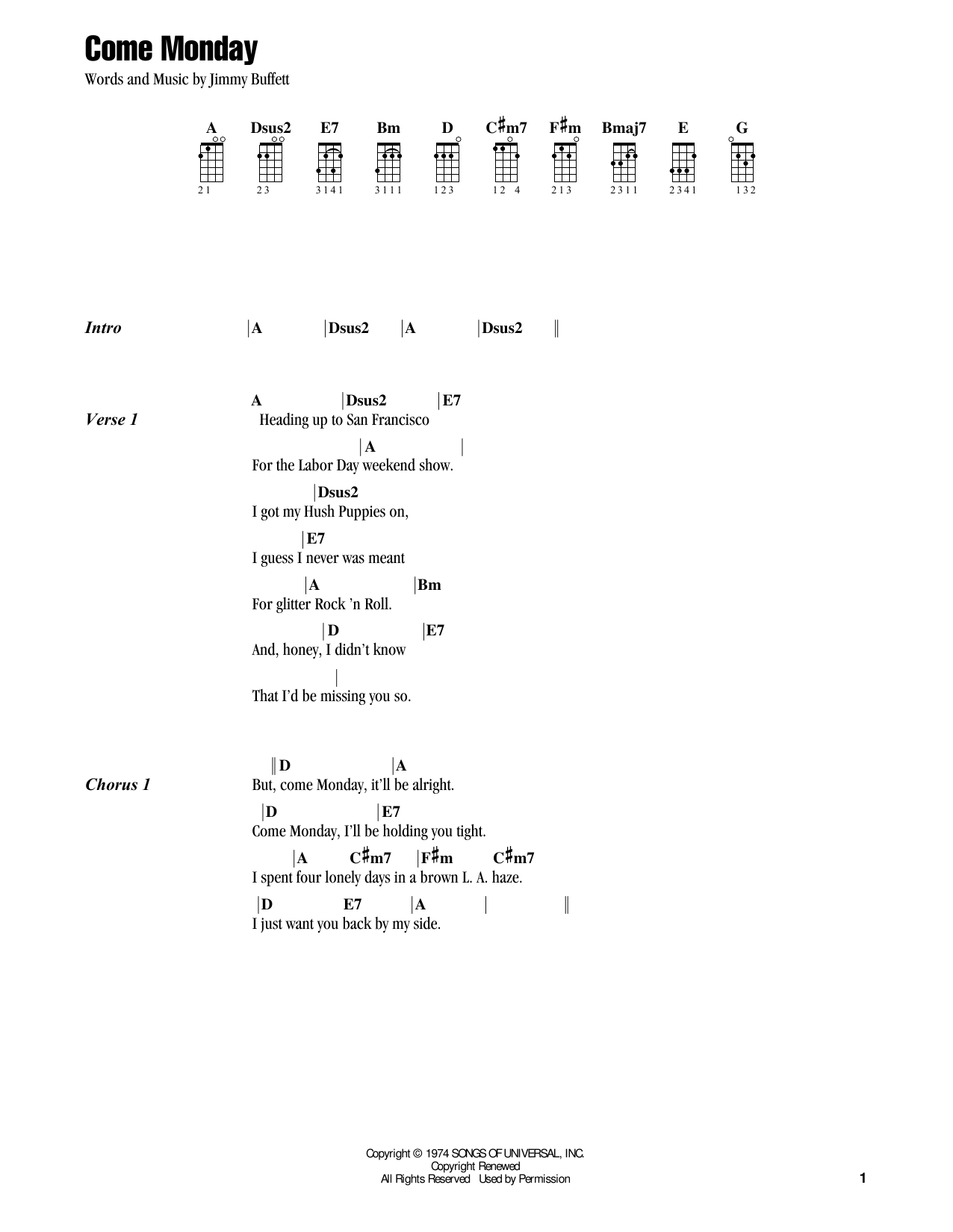 Learn to play Jake Shimabukuro Come Monday (feat. Jimmy Buffet) sheet music for Ukulele in minutes. Price: 5.9900$ Jake Shimabukuro Come Monday (feat. Jimmy Buffet) sheet music notes and chords arranged for Ukulele