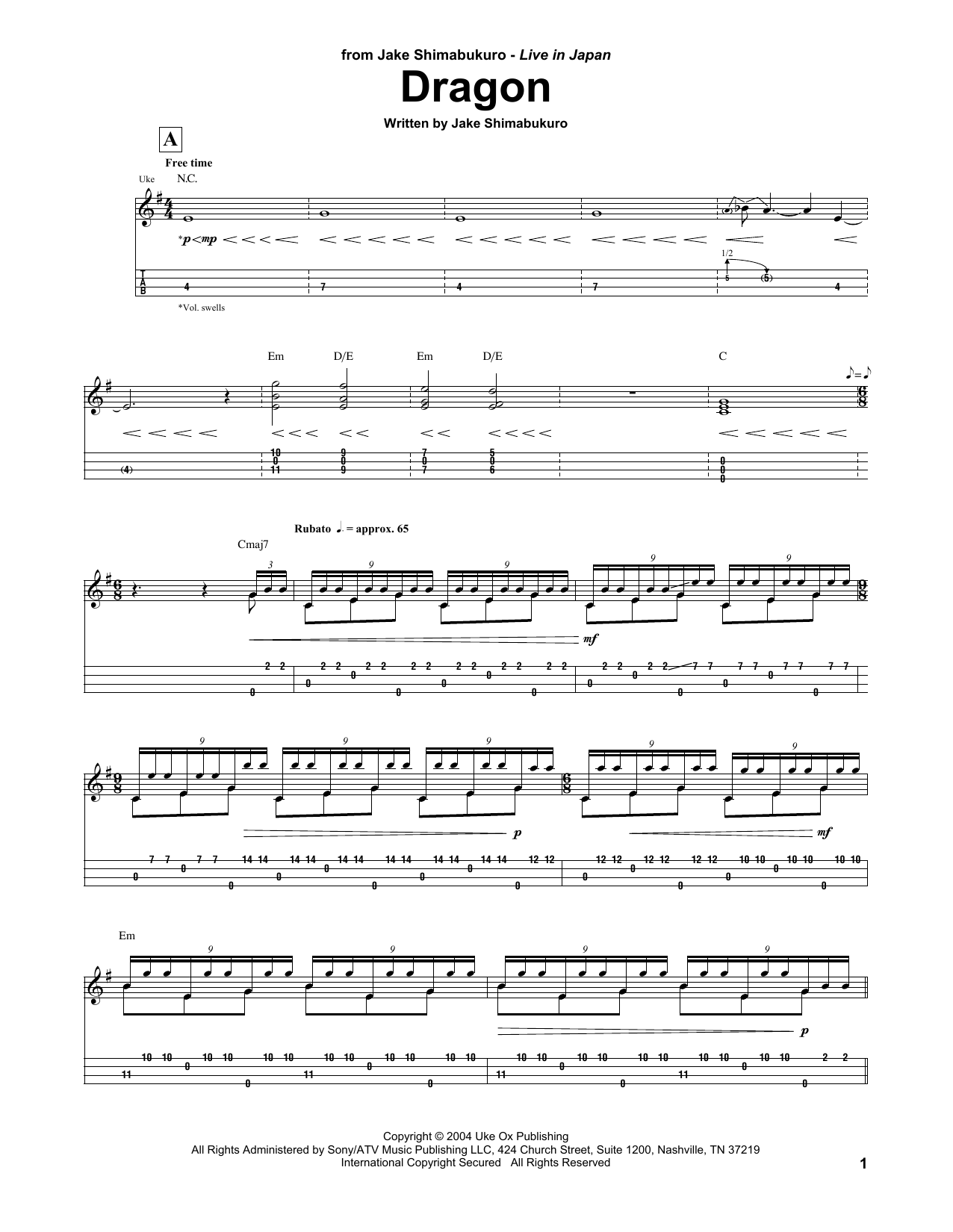 Jake Shimabukuro Dragon sheet music notes and chords. Download Printable PDF.