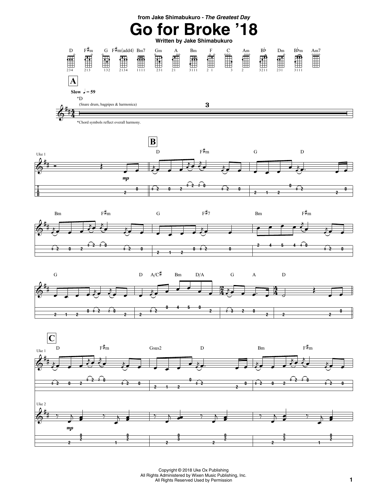 Jake Shimabukuro Go For Broke sheet music notes and chords. Download Printable PDF.