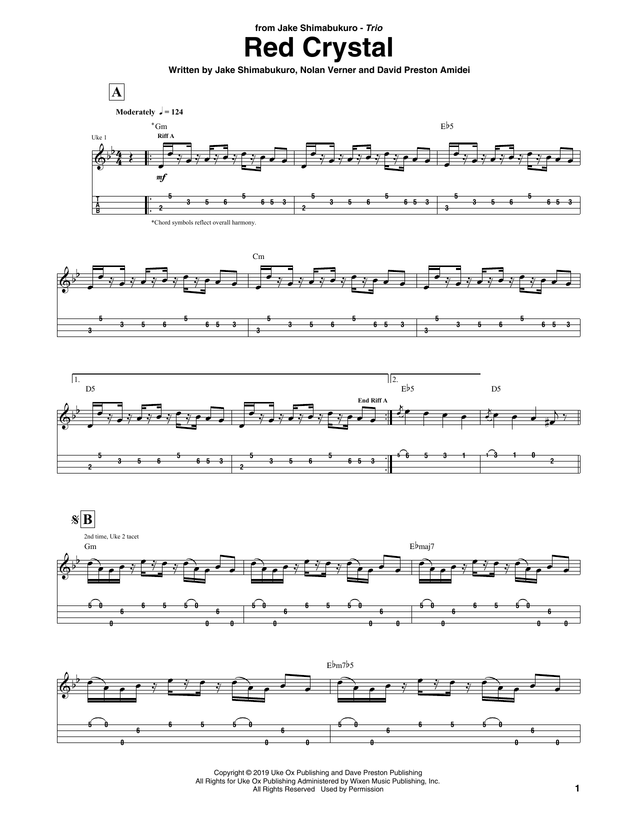 Jake Shimabukuro Trio Red Crystal sheet music notes and chords arranged for Ukulele Tab