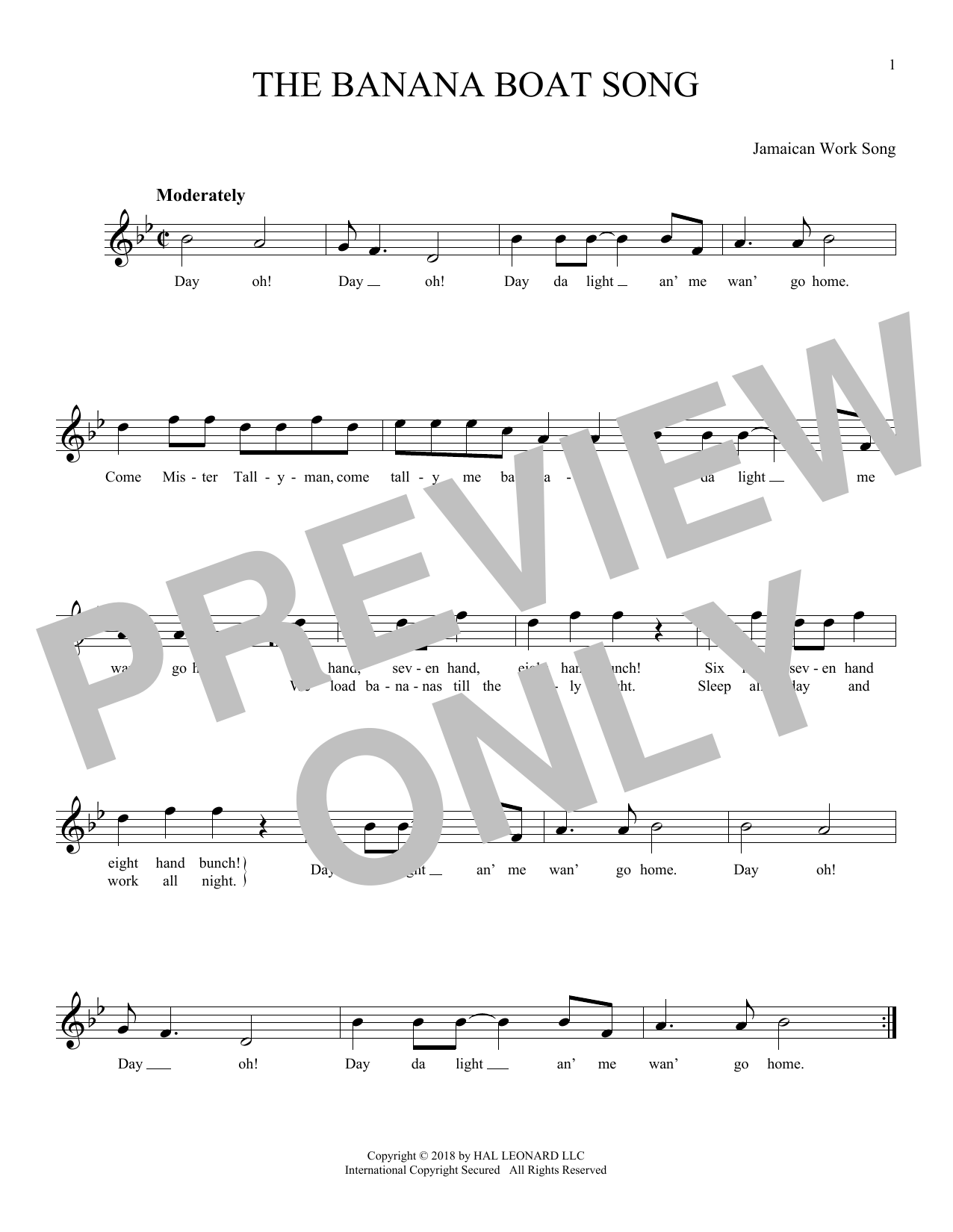 Jamaican Work Song The Banana Boat Song sheet music notes and chords. Download Printable PDF.