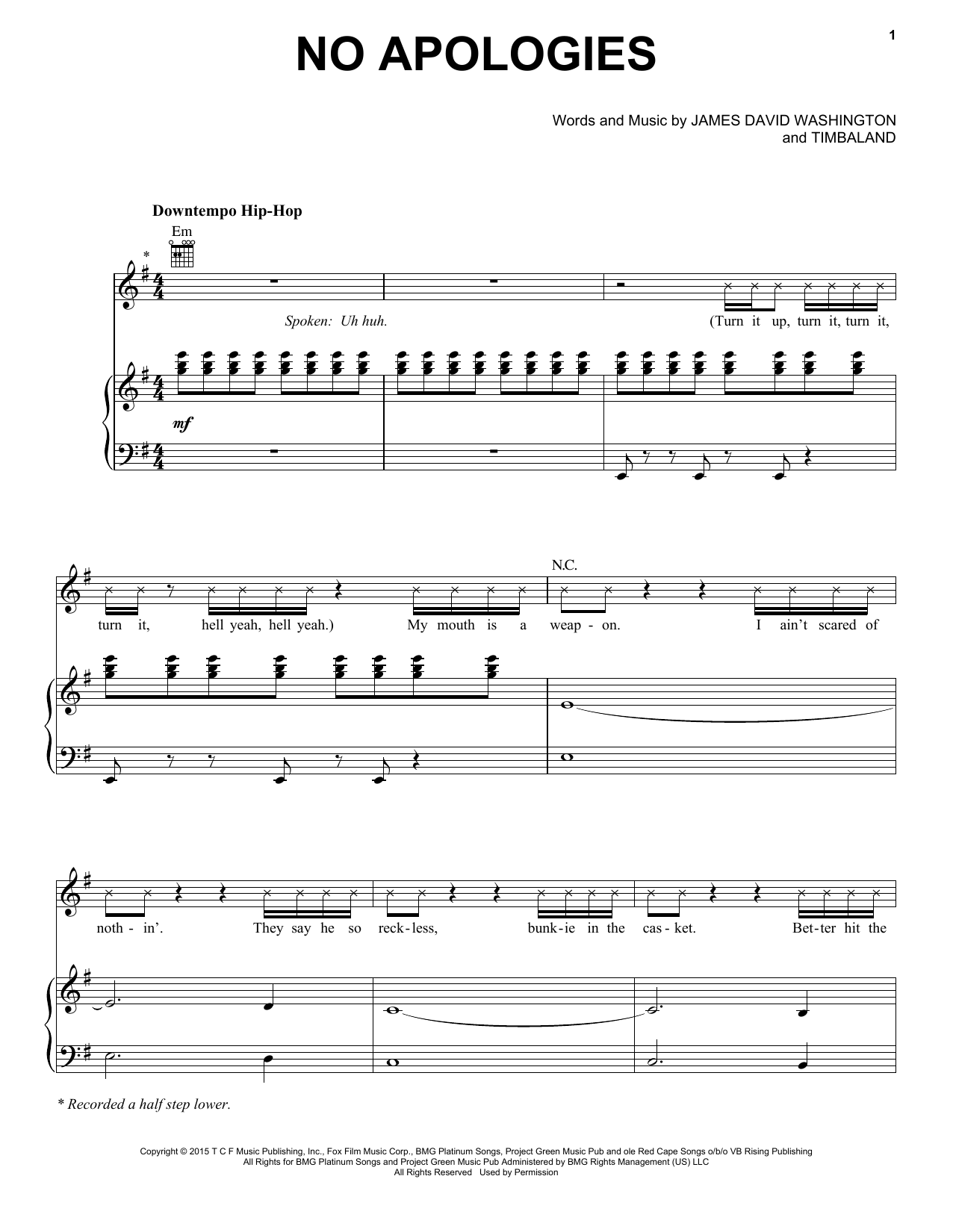 Learn to play Jamal/Jussie Smollett/Hakeem/Bryshere Gray No Apologies sheet music for Piano, Vocal & Guitar Chords (Right-Hand Melody) in minutes. Price: 7.8900$ Jamal/Jussie Smollett/Hakeem/Bryshere Gray No Apologies sheet music notes and chords arranged for Piano, Vocal & Guitar Chords (Right-Hand Melody)