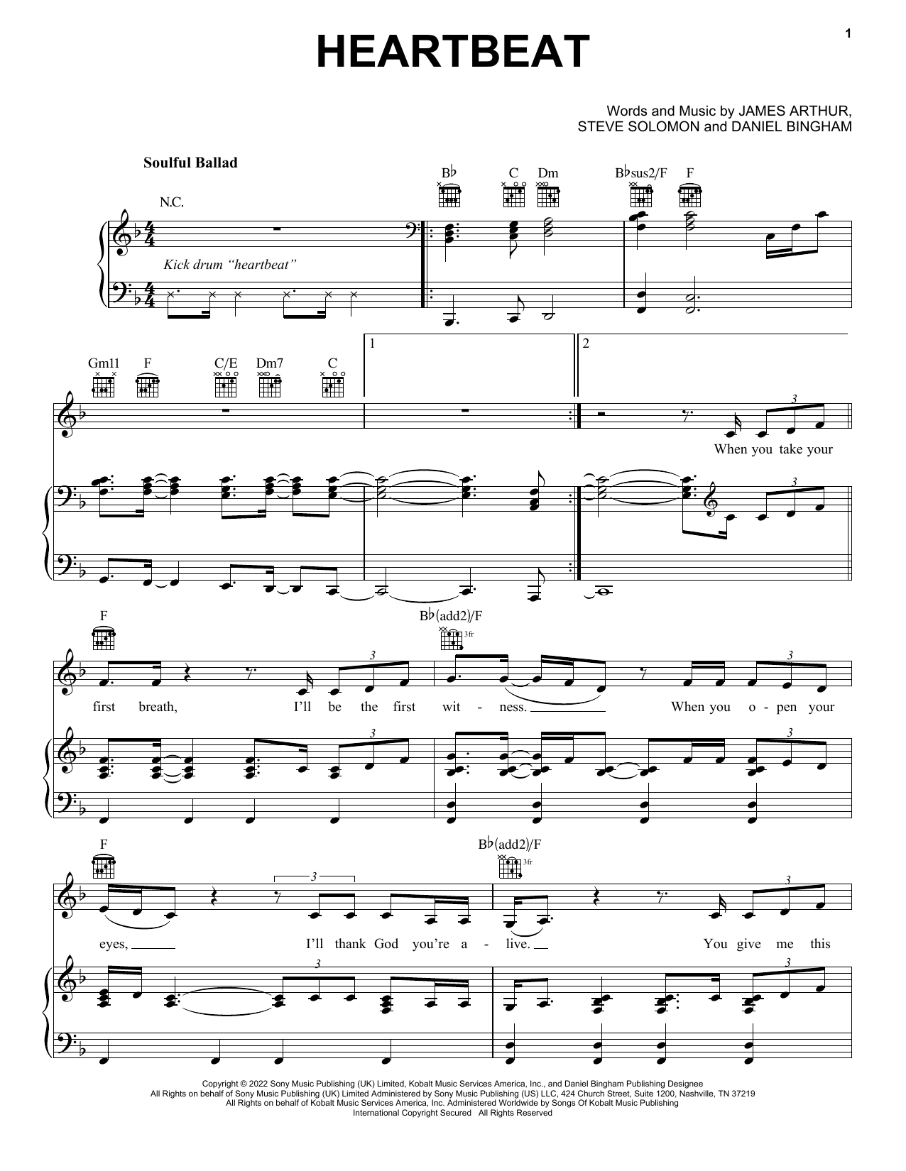 James Arthur Heartbeat sheet music notes and chords. Download Printable PDF.