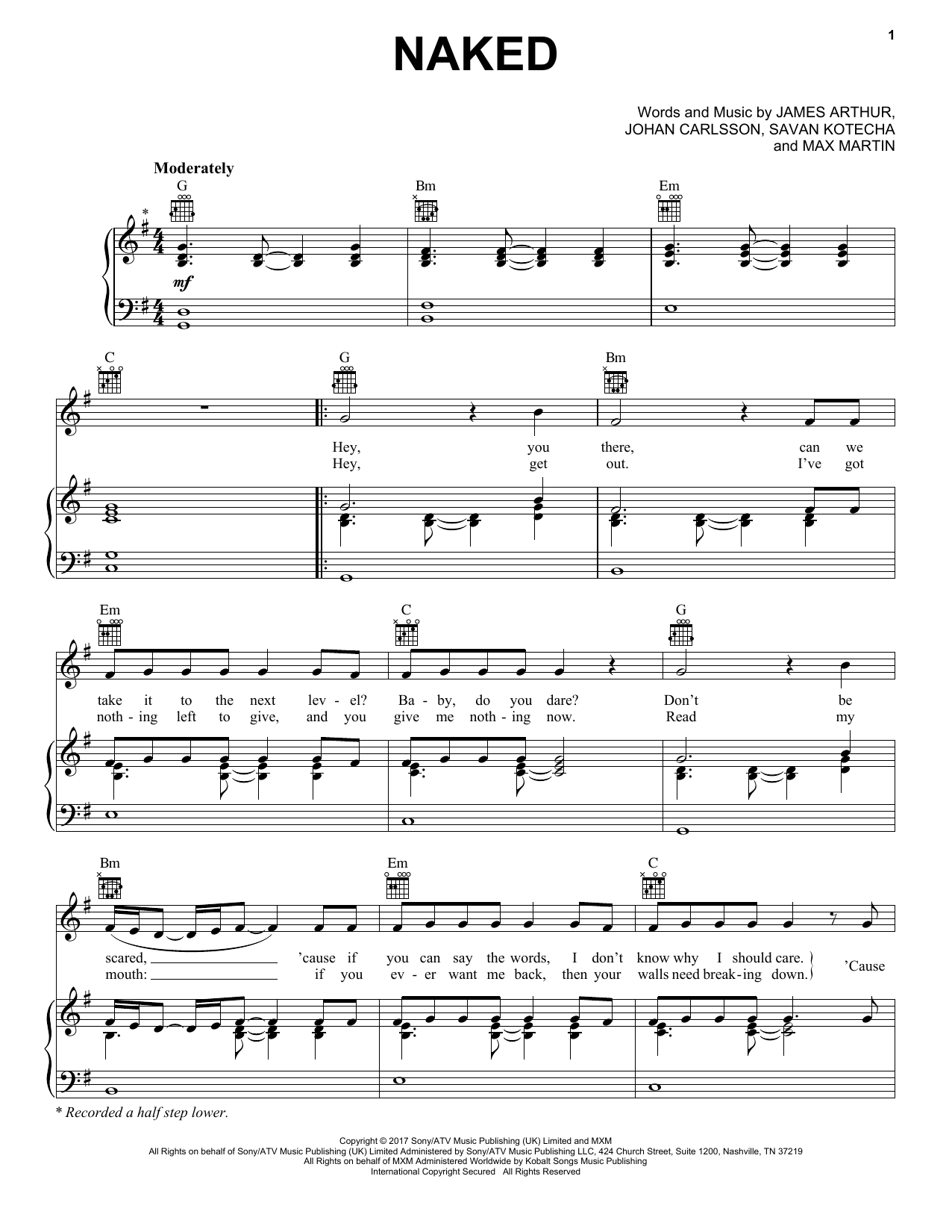 James Arthur Naked sheet music notes and chords. Download Printable PDF.