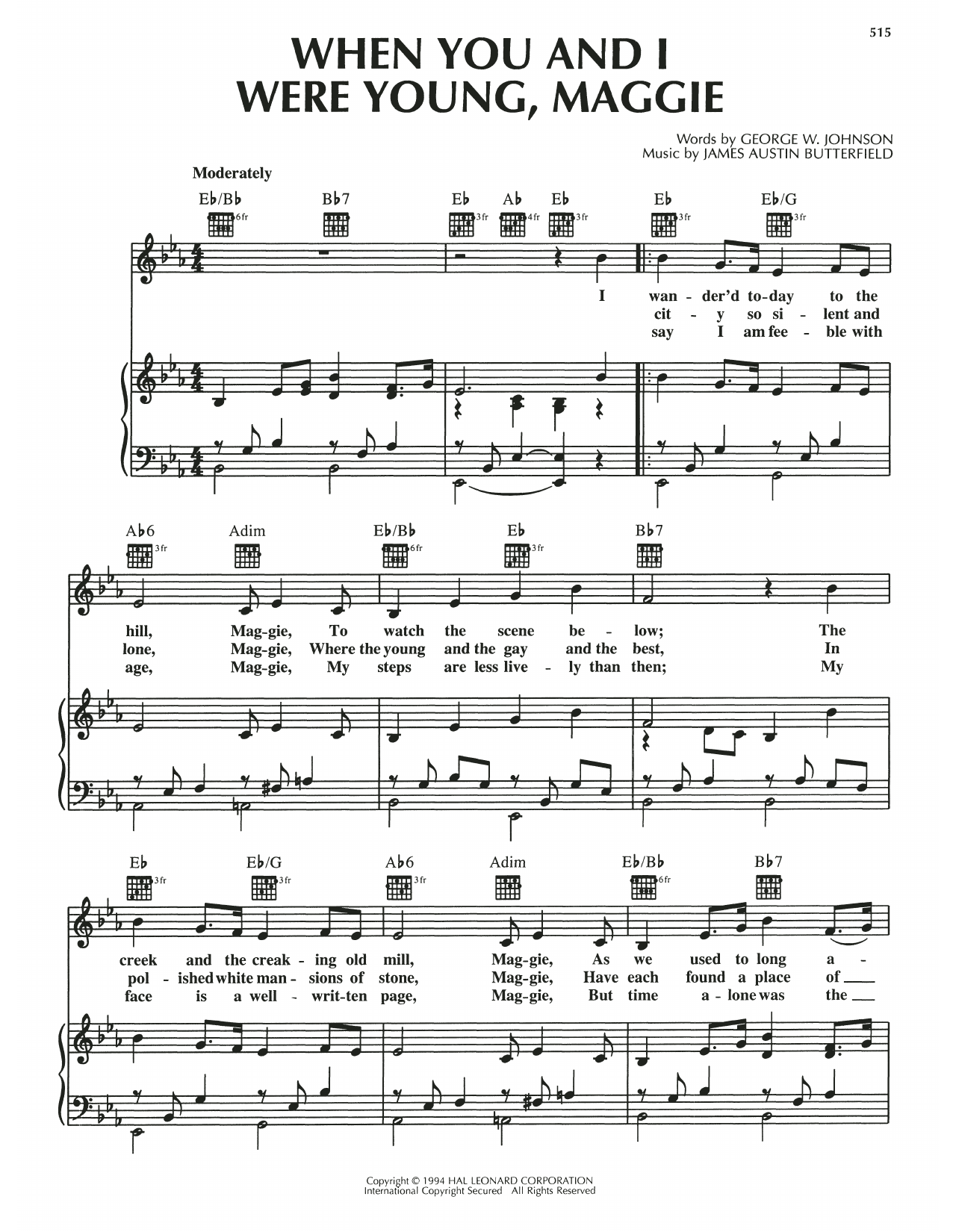 James Austin Butterfield When You And I Were Young, Maggie sheet music notes and chords. Download Printable PDF.