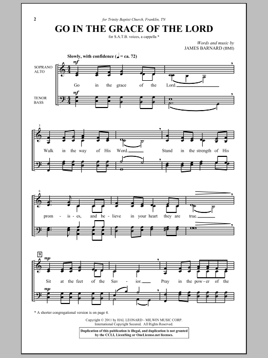 James Barnard Go In The Grace Of The Lord sheet music notes and chords. Download Printable PDF.