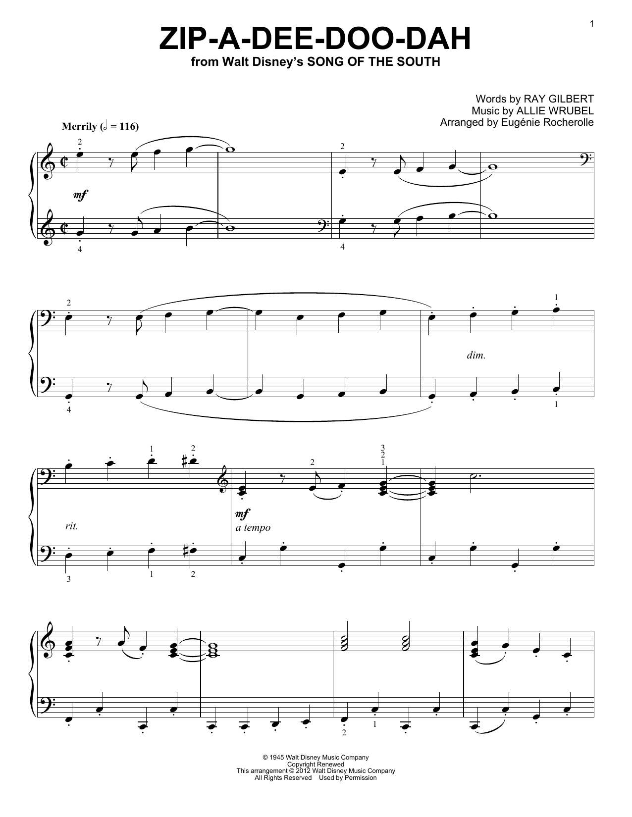 Learn to play Eugénie Rocherolle Zip-A-Dee-Doo-Dah sheet music for Piano Solo in minutes. Price: 7.8900$ Eugénie Rocherolle Zip-A-Dee-Doo-Dah sheet music notes and chords arranged for Piano Solo