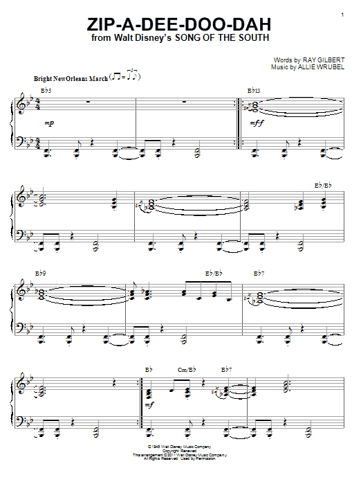 Ray Gilbert Zip-A-Dee-Doo-Dah [Jazz version] (arr. Brent Edstrom) sheet music notes and chords arranged for Piano Solo