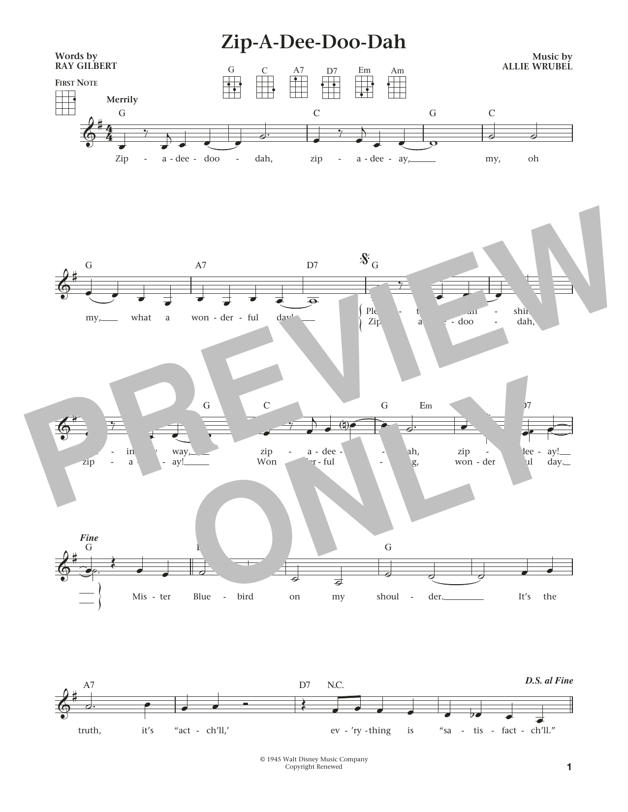 Learn to play Ray Gilbert Zip-A-Dee-Doo-Dah (from The Daily Ukulele) (arr. Liz and Jim Beloff) sheet music for Ukulele in minutes. Price: 5.9900$ Ray Gilbert Zip-A-Dee-Doo-Dah (from The Daily Ukulele) (arr. Liz and Jim Beloff) sheet music notes and chords arranged for Ukulele