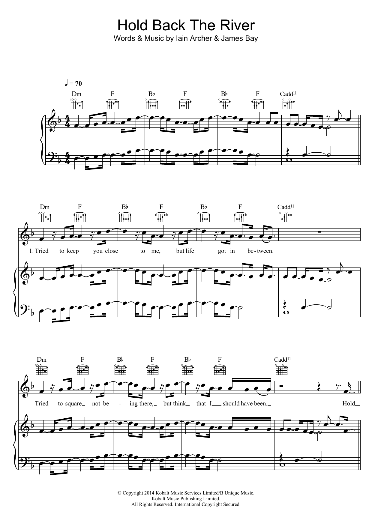 James Bay Hold Back The River sheet music notes and chords. Download Printable PDF.