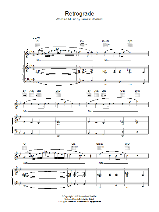 James Blake Retrograde sheet music notes and chords. Download Printable PDF.