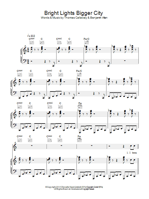 Learn to play Cee Lo Green Bright Lights Bigger City sheet music for Piano, Vocal & Guitar Chords in minutes. Price: 7.8900$ Cee Lo Green Bright Lights Bigger City sheet music notes and chords arranged for Piano, Vocal & Guitar Chords