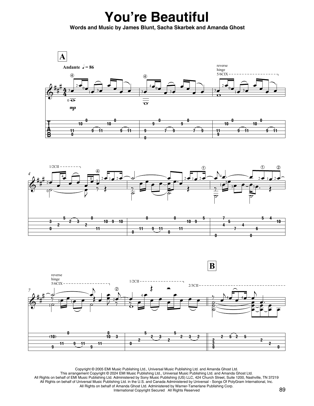 James Blunt You're Beautiful (arr. David Jaggs) sheet music notes and chords. Download Printable PDF.