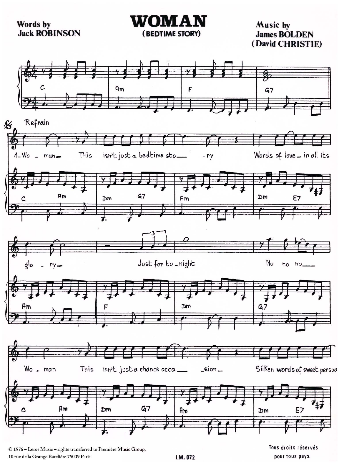 Learn to play James Bolden Woman (Bedtime Story) sheet music for Piano & Vocal in minutes. Price: 7.8900$ James Bolden Woman (Bedtime Story) sheet music notes and chords arranged for Piano & Vocal