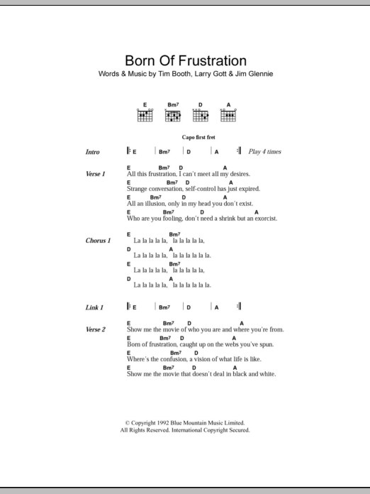 James Born Of Frustration sheet music notes and chords. Download Printable PDF.