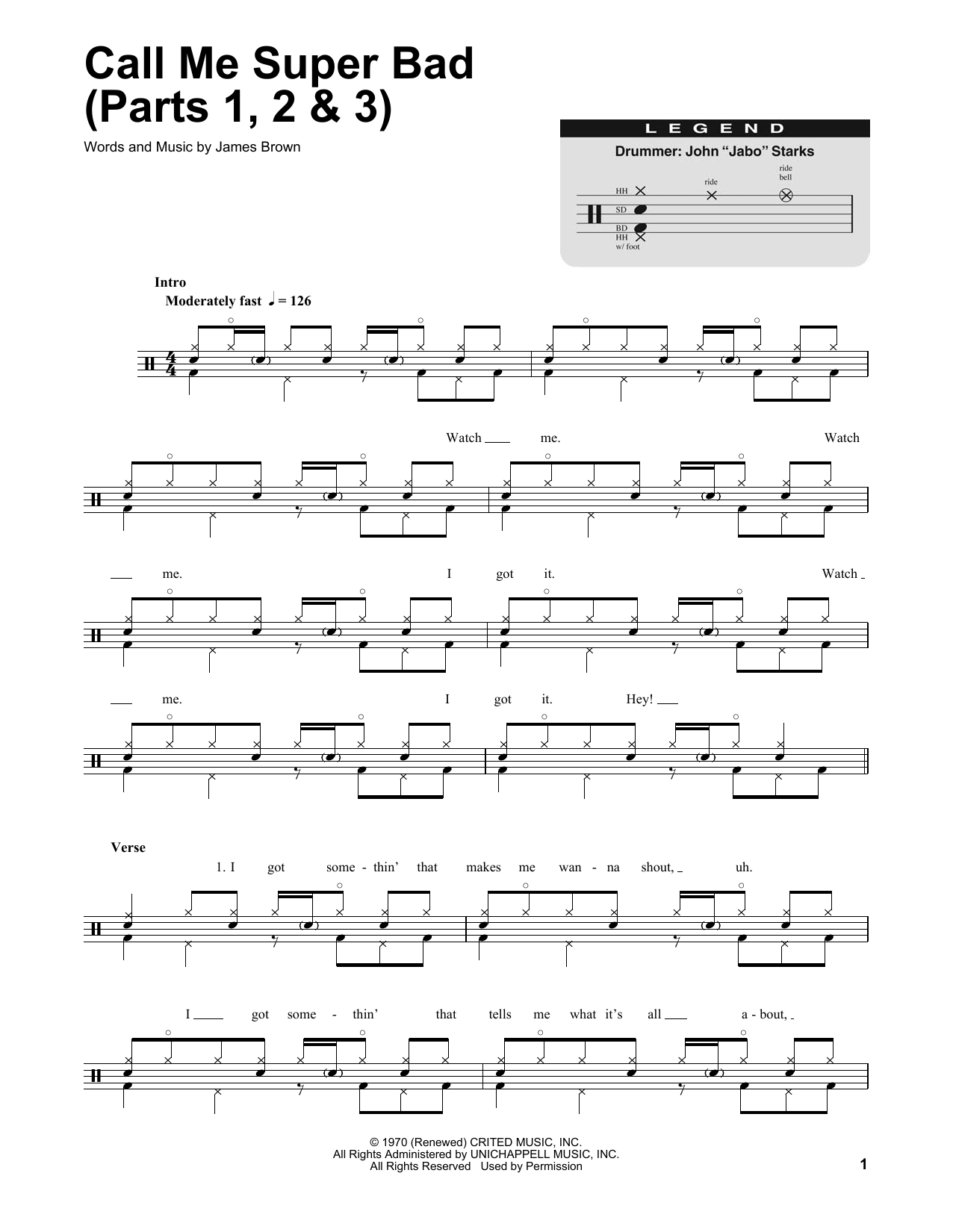 James Brown Call Me Super Bad (Parts 1, 2 & 3) sheet music notes and chords. Download Printable PDF.