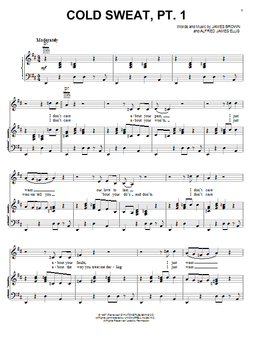 James Brown Cold Sweat, Pt. 1 sheet music notes and chords. Download Printable PDF.